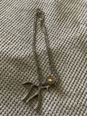 Silver Antler Pendant Necklace with Brass Accent - Women Jewelry